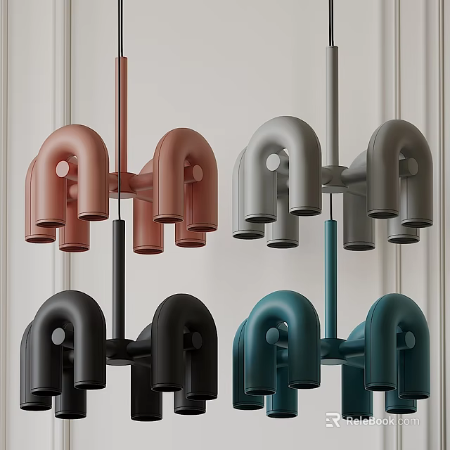 Modern Stylish Colorful Geometric Chandelier Design With Multi Hanging Elements 3d model