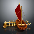 Wooden Water Transport Boat With Red Sail And Raft Structure Design