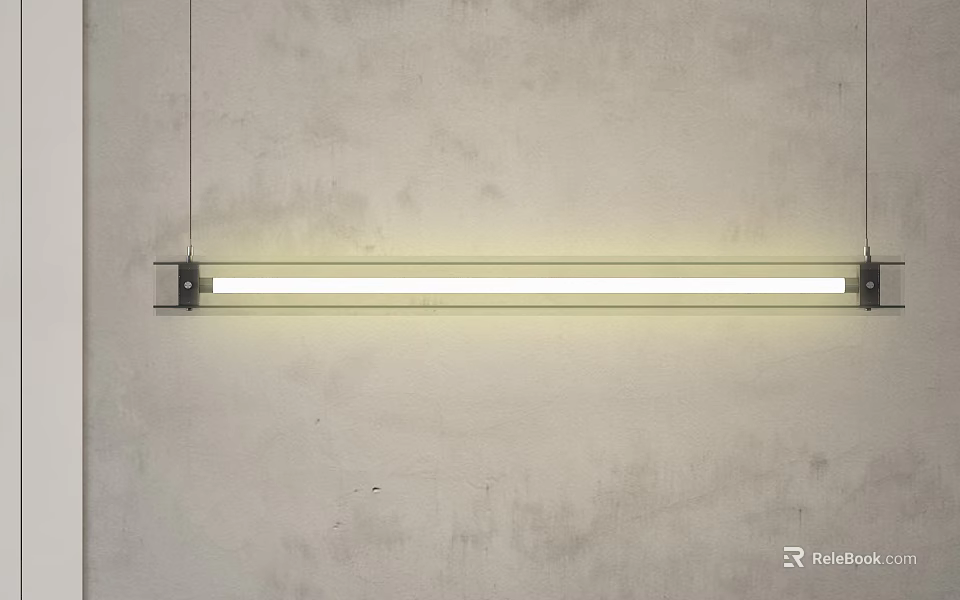 Modern Linear Chandelier With White Light Hanging In Concrete Wall Interior 3d model 