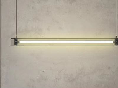 Modern Linear Chandelier With White Light Hanging In Concrete Wall Interior 3d model