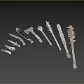 Different Types Of Handmade Weapons Collection Including Axes Knives And Spiked Clubs