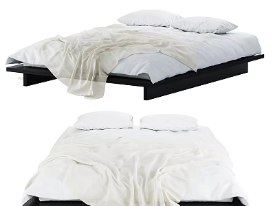 Double Bed With White Sheets Pillows And Blanket On Modern Frame 3d model