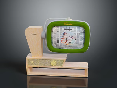 Vintage Electronic TV Set With Wooden Base And Green Screen 3d model