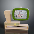 Vintage Electronic TV Set With Wooden Base And Green Screen