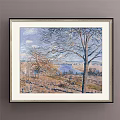 Scenic Landscape Painting with Leafless Trees River and Distant Rural View