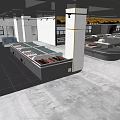 Spacious Supermarket Department Store Interior With Entrance Self-service Checkout Counters And Product Shelves
