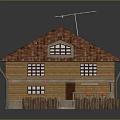 Wooden House Exterior With Red Tiled Roof Windows And Balcony Stairs