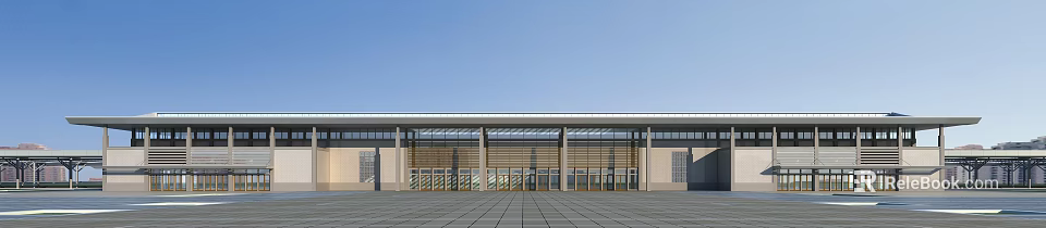 Modern Train Station Exterior Featuring Glass Windows Metal Framework And Open Plaza 3d model 