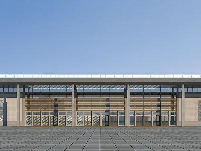 Modern Train Station Exterior Featuring Glass Windows Metal Framework And Open Plaza 3d model