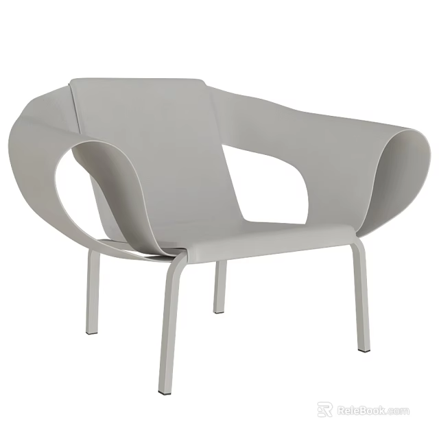 Gray Modern Leisure Chair With Curved Arms And Sleek Metal Legs Design 3d model 