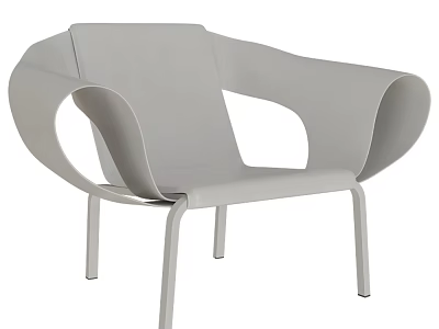 Gray Modern Leisure Chair With Curved Arms And Sleek Metal Legs Design 3d model