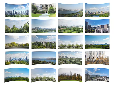 Urban Architectural Components With High Rises Green Parks Lakes Skyline And Residential Districts 3d model