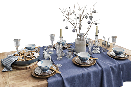 Modern Tableware Solid Wood Dining Tableware Jewelry Combination 3d model