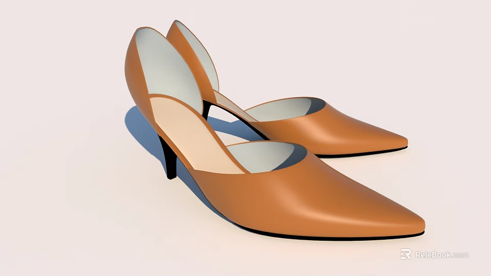 Brown Leather Pointed Toe Shoes With Stiletto Heel And Open Back Design 3d model 