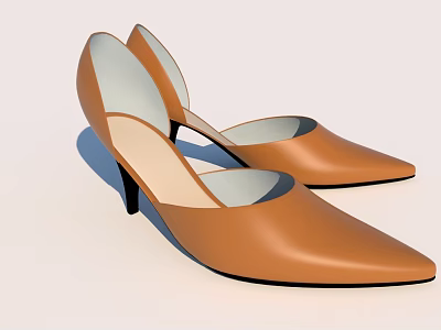 Brown Leather Pointed Toe Shoes With Stiletto Heel And Open Back Design 3d model