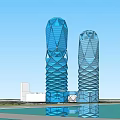 Modern Office Building With Two Blue Towers And Landscaped Surroundings