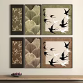 Six Panel Decorative Wall Art With Bird Motifs And Floral Patterns In Green Brown Tones