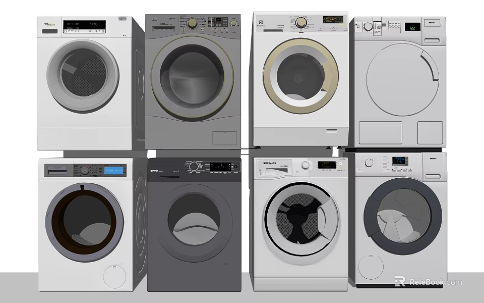 Various Styles Colors And Modern Designs Of Home Washing Machines 3d model 