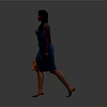 Confident Woman In Blue Fitted Dress Walking With Brown Handbag