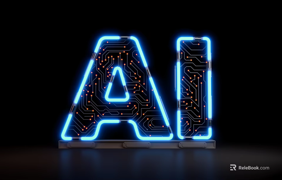 AI Letter Design With Circuit Board Pattern And Blue Neon Lights 3d model 