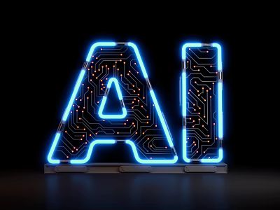 AI Letter Design With Circuit Board Pattern And Blue Neon Lights 3d model