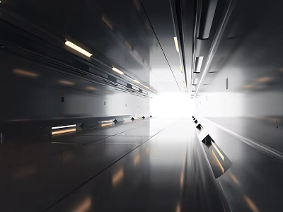 Cartoon Futuristic Metal Corridor With Unique Lighting And Cool Tones 3d model