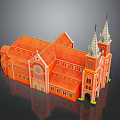 European Style Architecture With Red Roof Tall Spires Arched Windows And Clock Tower
