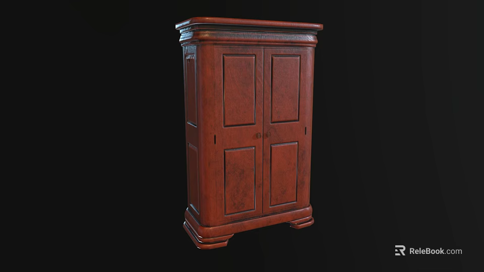 Elegant Dark Brown Wooden Wardrobe With Double Door And Detailed Design 3d model 