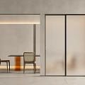 Modern Sliding Doors With Frosted Glass And Black Frames In Contemporary Interior Dining Area