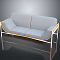 Gray Two Seater Sofa With White Metal Frame And Wooden Armrests Modern Design