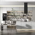 Elegant Modern Kitchen Interior Design With Marble Backsplash Island And Cabinets
