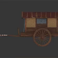 Traditional Wooden Horse Drawn Carriage With Curved Roof Curtained Windows And Spoked Wheels