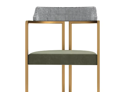 Modern Dining Chair With Brass Metal Frame Green Upholstered Seat And Checkered Pattern Backrest 3d model