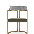 Modern Dining Chair With Brass Metal Frame Green Upholstered Seat And Checkered Pattern Backrest