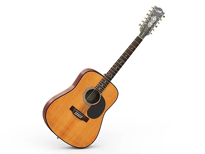 Musical Instruments Acoustic Guitar With Wooden Body Natural Finish And Strings 3d model