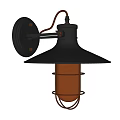 Industrial Style Black Wall Lamp With Copper Shade And Metal Cage Frame Design
