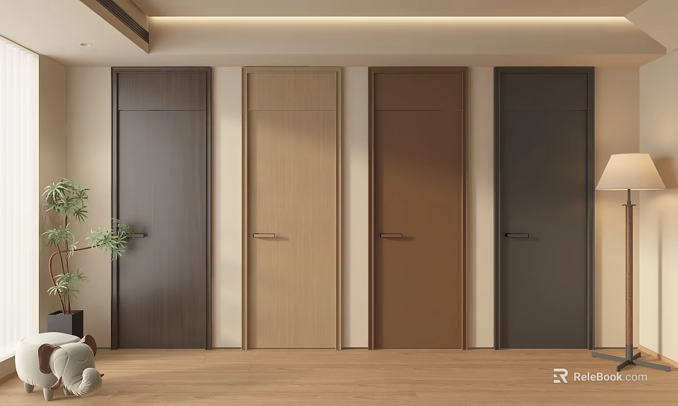Modern Minimalist Hinged Doors In Various Colors With Sleek Handles For Interior 3d model 