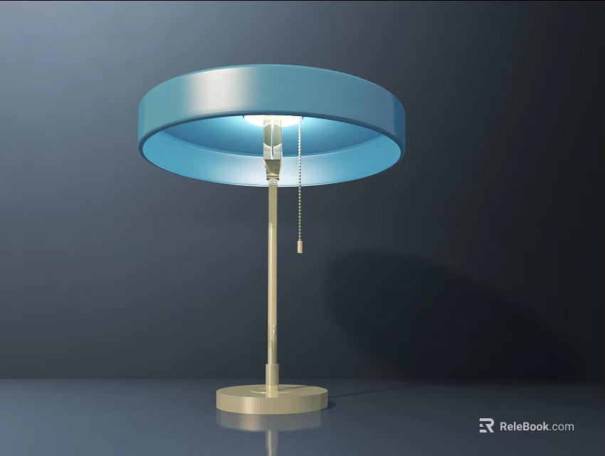 Modern Table Lamp With Round Blue Shade And Metal Base Pull Chain Switch 3d model 