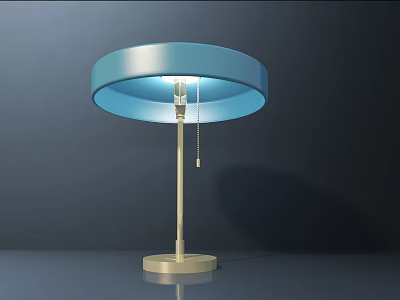 Modern Table Lamp With Round Blue Shade And Metal Base Pull Chain Switch 3d model