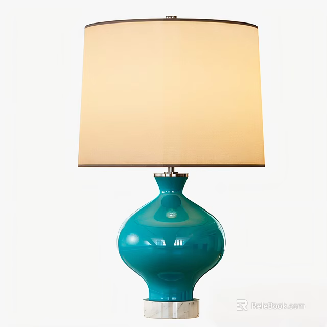 Turquoise Ceramic Table Lamp With Beige Square Lampshade And Vase Shaped Base 3d model