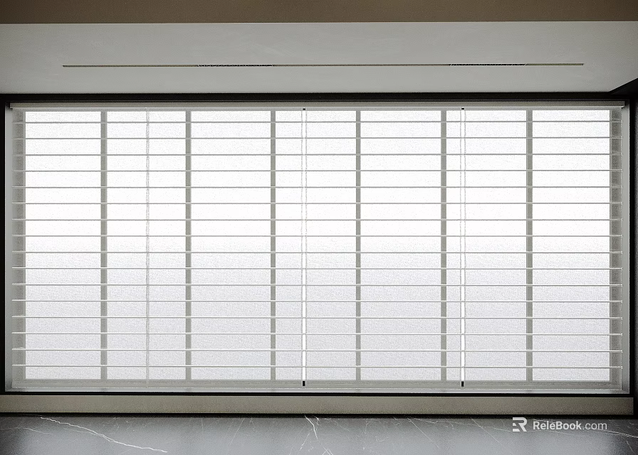 Modern White Window Blinds With Horizontal Slats Installed On Window In Interior Space 3d model