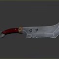 Curved Metal Weapon With Red Handle Copper Accents And Double Holes Design