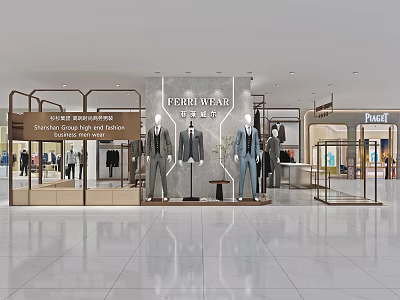 FERROWEAR Men's Clothing Store Featuring Suits On Mannequins Modern Interior Display Design 3d model