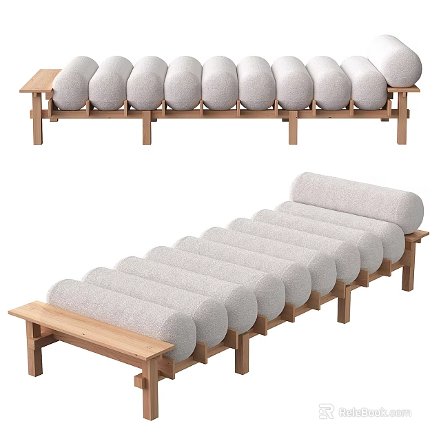 Modern Sofa Bench With Wooden Frame And Soft Gray Cushions 3d model 