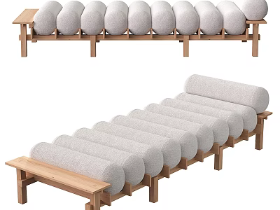 Modern Sofa Bench With Wooden Frame And Soft Gray Cushions 3d model