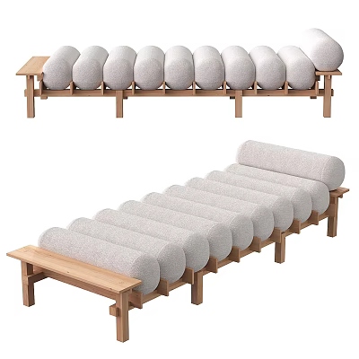 Modern Sofa Bench With Wooden Frame And Soft Gray Cushions 3d model