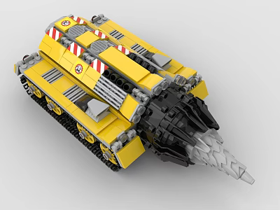 Building Block Yellow Tank Model With Tracks Black Cannon And Spiked Front 3d model
