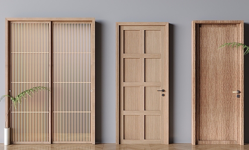 Solid wood single door swing door Japanese style log wind sliding door solid wood sliding door 3d model