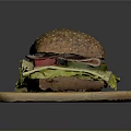 Delicious Multigrain Sandwich with Fresh Lettuce Tomato Ham and Cheese on Wooden Cutting Board