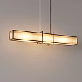 Modern Minimalist Long Rectangular Pendant Light With Double Hanging Metal Frame And Linen Shade 3d model